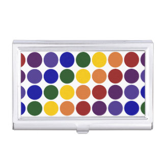 Rainbow Polka Dots on White Business Card Case