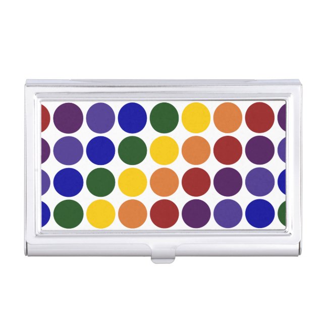 Rainbow Polka Dots on White Business Card Case (Front)