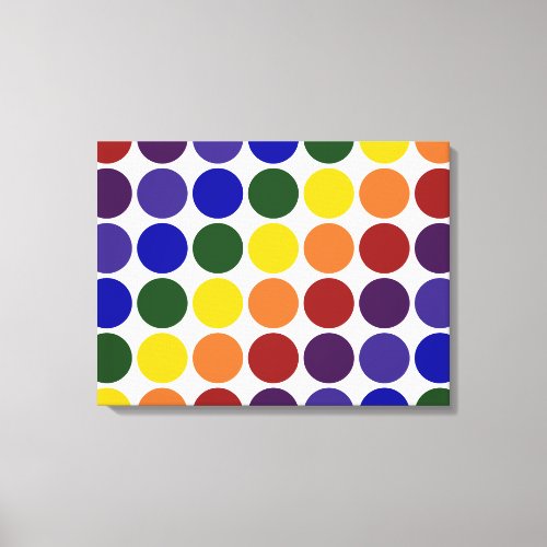 Rainbow Polka Dots on White Canvas Print