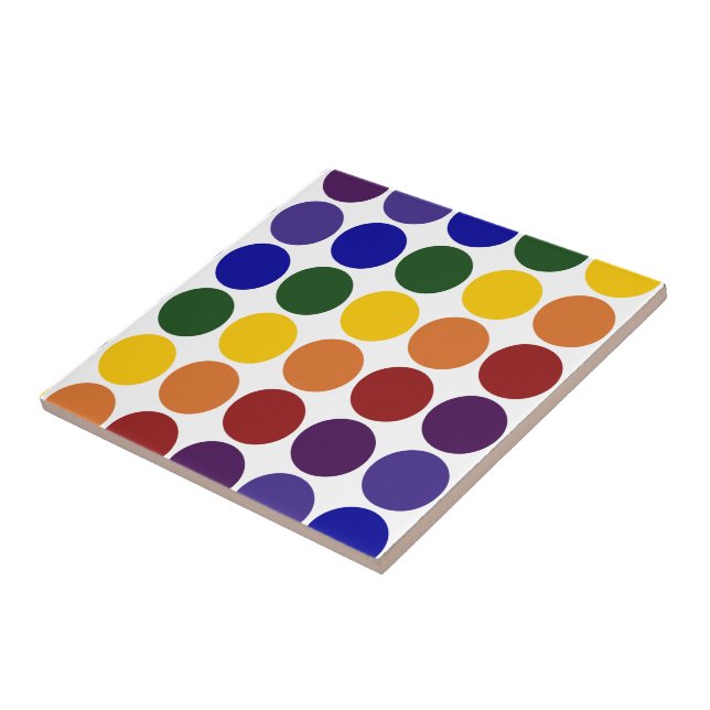Rainbow Polka Dots on White Ceramic Tile (Side)