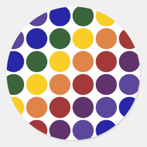 Rainbow Polka Dots on White Classic Round Sticker