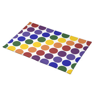 Rainbow Polka Dots on White Cloth Placemat
