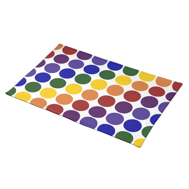 Rainbow Polka Dots on White Cloth Placemat (On Table)