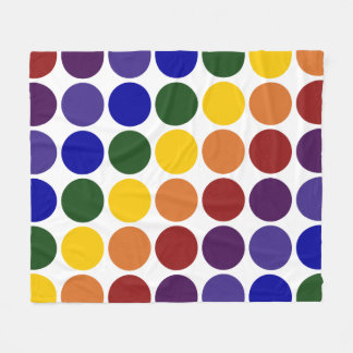 Rainbow Polka Dots on White Fleece Blanket
