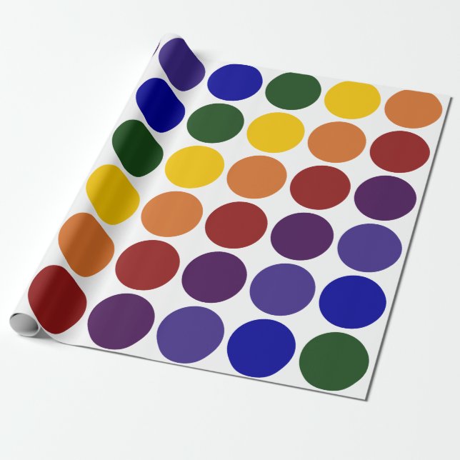 Rainbow Polka Dots on White gift wrap (Unrolled)