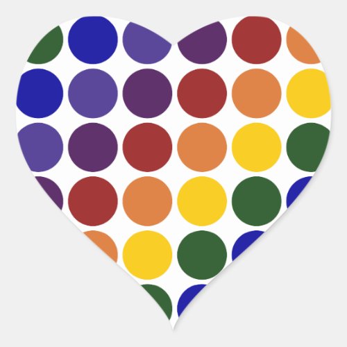Rainbow Polka Dots on White Heart Sticker