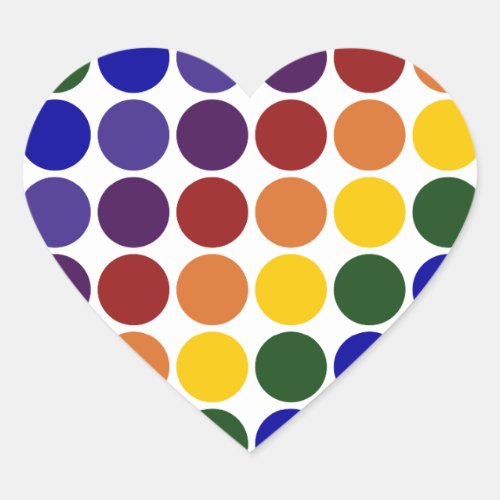 Rainbow Polka Dots on White Heart Sticker