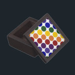 Rainbow Polka Dots on White Keepsake Box<br><div class="desc">Rainbow colored polka dots are arranged in rows on a white background. The offset rows form diagonals of each color: violet, indigo, blue, green, yellow, orange, and red. The white background is actually transparent, so you can change it if you like. Just click the "Customize it!" button, then select a...</div>
