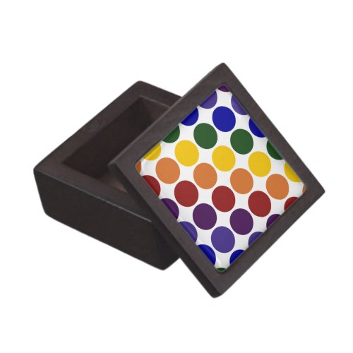 Rainbow Polka Dots on White Keepsake Box