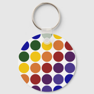Rainbow Polka Dots on White Keychain