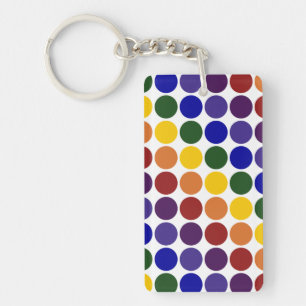 Rainbow Polka Dots on White Keychain
