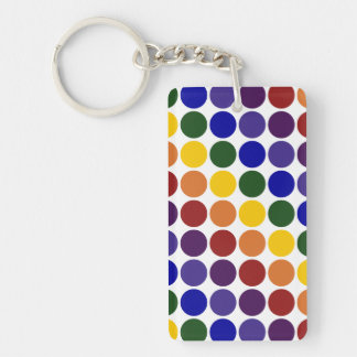 Rainbow Polka Dots on White Keychain