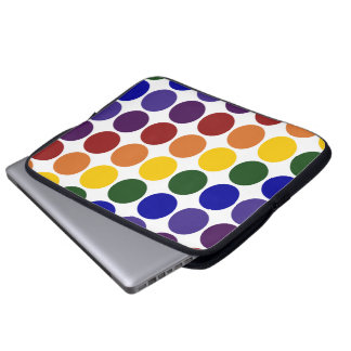 Rainbow Polka Dots on White Laptop Sleeve