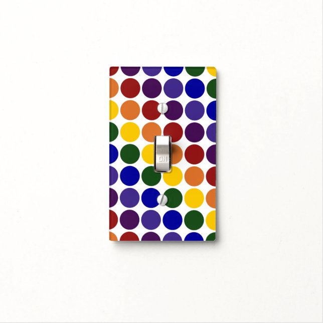 Rainbow Polka Dots on White Light Switch Cover (In Situ)