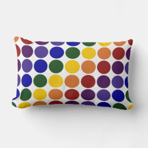Rainbow Polka Dots on White Lumbar Pillow