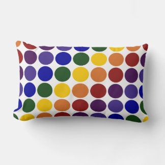 Rainbow Polka Dots on White Lumbar Pillow