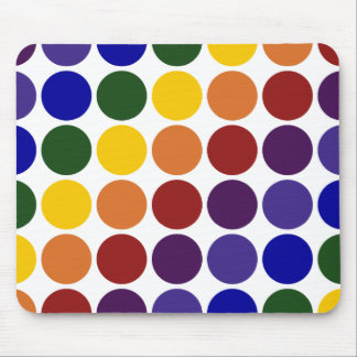 Rainbow Polka Dots on White Mouse Pad