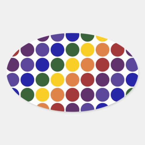 Rainbow Polka Dots on White Oval Sticker