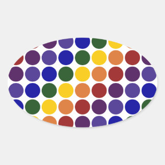 Rainbow Polka Dots on White Oval Sticker