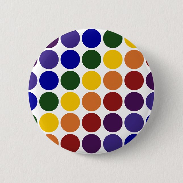Rainbow Polka Dots on White Pinback Button (Front)
