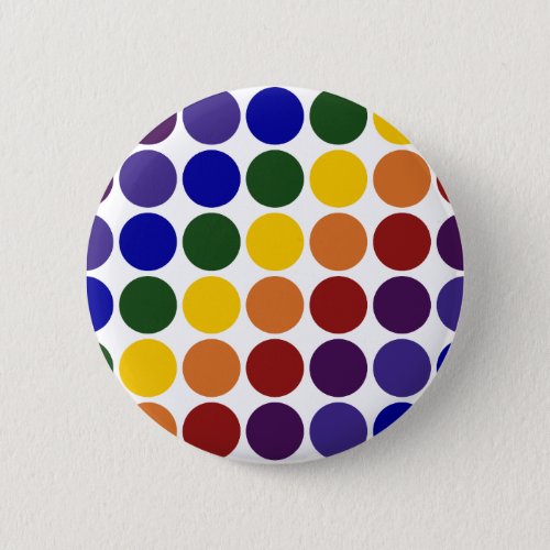 Rainbow Polka Dots on White Pinback Button
