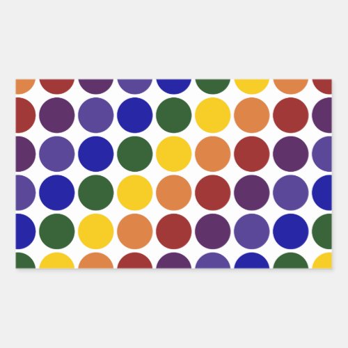 Rainbow Polka Dots on White Rectangular Sticker
