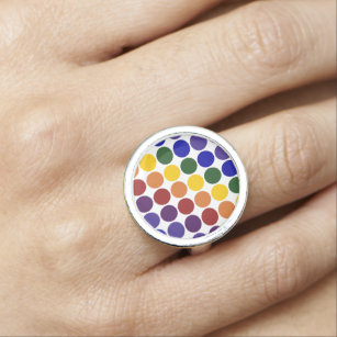 Rainbow Polka Dots on White Ring