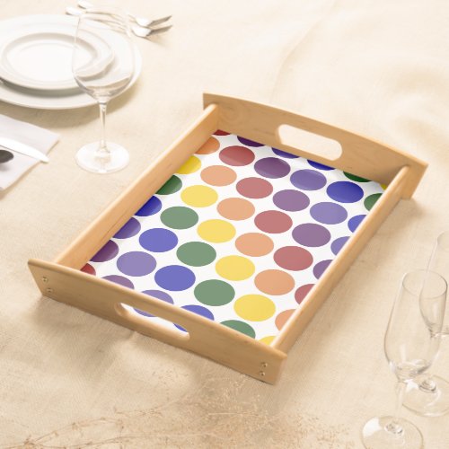 Rainbow Polka Dots on White Serving Tray