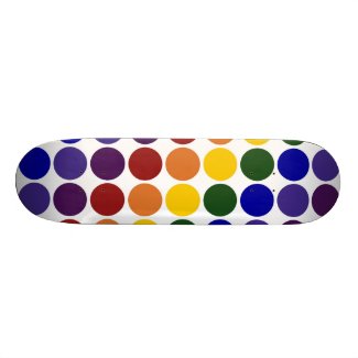 Rainbow Polka Dots on White Skateboard