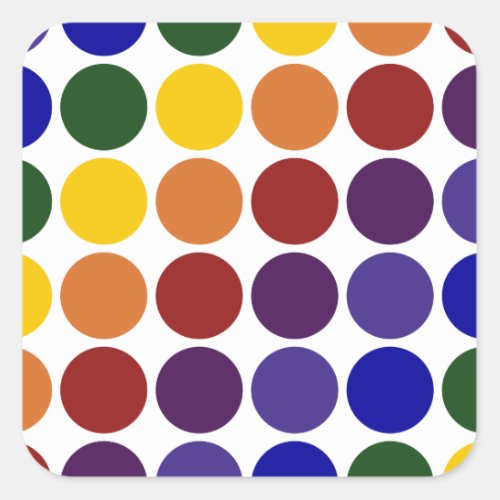 Rainbow Polka Dots on White Square Sticker
