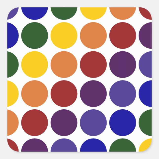 Rainbow Polka Dots on White Square Sticker (Front)