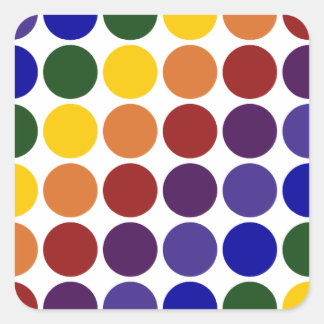 Rainbow Polka Dots on White Square Sticker