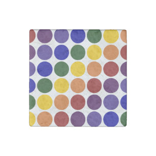 Rainbow Polka Dots on White Stone Magnet