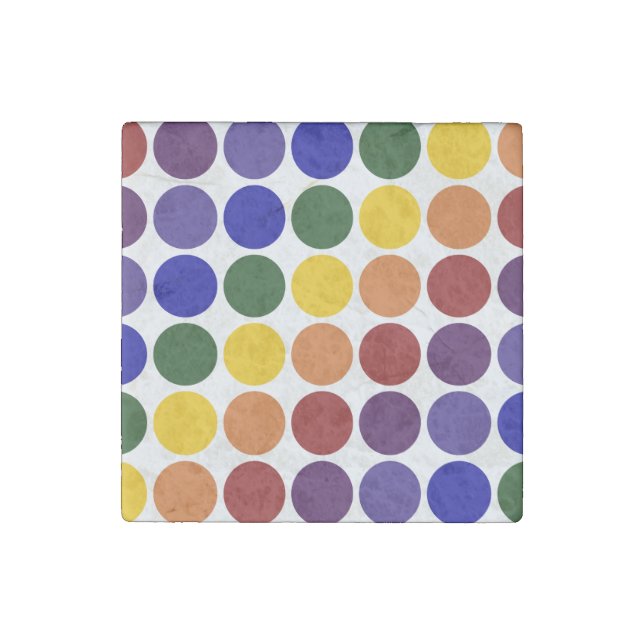 Rainbow Polka Dots on White Stone Magnet (Front)