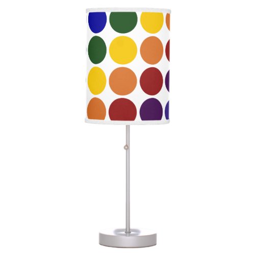 Rainbow Polka Dots on White Table Lamp