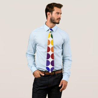 Rainbow Polka Dots on White Tie