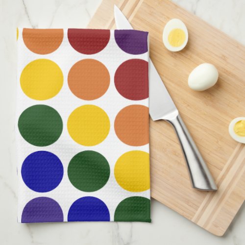 Rainbow Polka Dots on White Towel