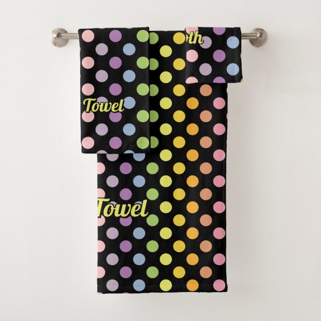 Rainbow Polka Dots Pattern Bath Towel Set (Insitu)