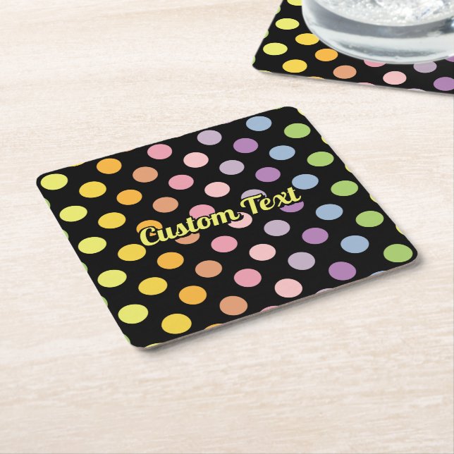 Rainbow Polka Dots Pattern Square Paper Coaster (Angled)
