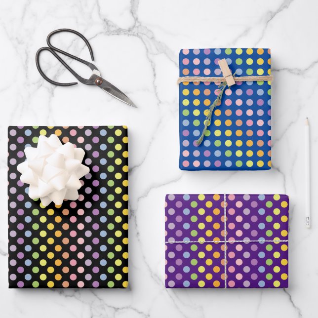 Rainbow Polka Dots Pattern Wrapping Paper Sheets (Front)