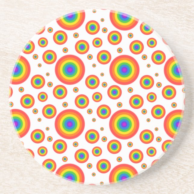 Rainbow Polka Dots Sandstone Coaster (Front)