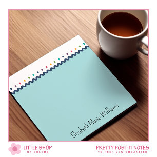 Rainbow Polka Dots Scalloped Border Personalized Post-it Notes