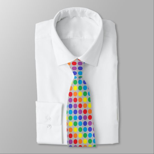 Rainbow Polka Dots Silver Neck Tie