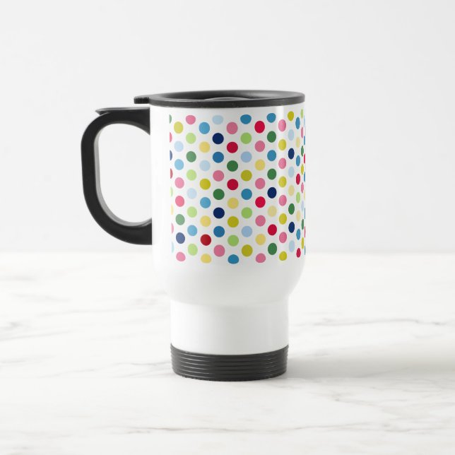 Rainbow polka dots travel mug (Left)