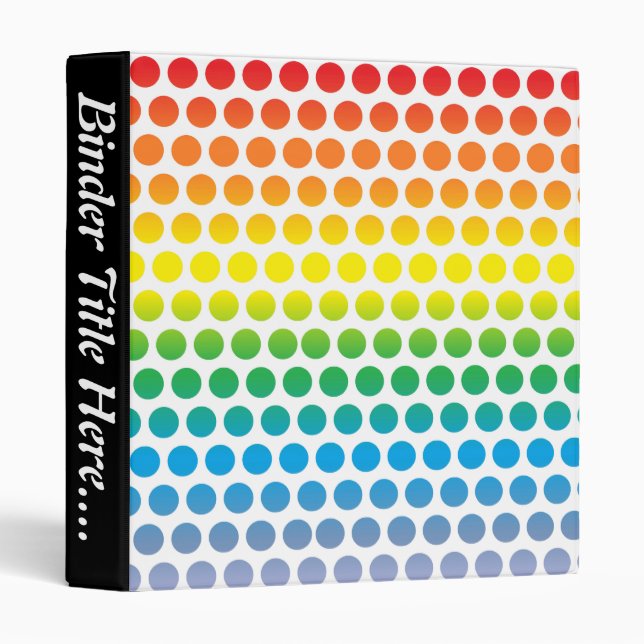 Rainbow Polka Dots White 3 Ring Binder (Front/Spine)