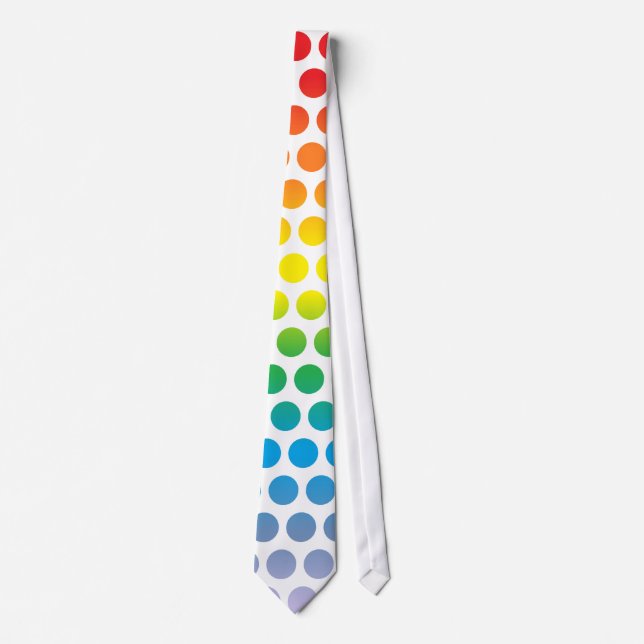 Rainbow Polka Dots White Neck Tie (Front)
