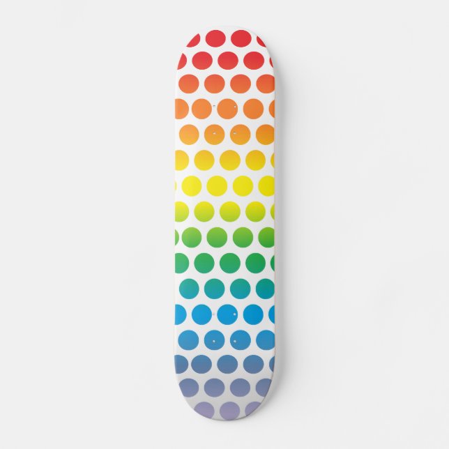 Rainbow Polka Dots White Skateboard Deck (Front)