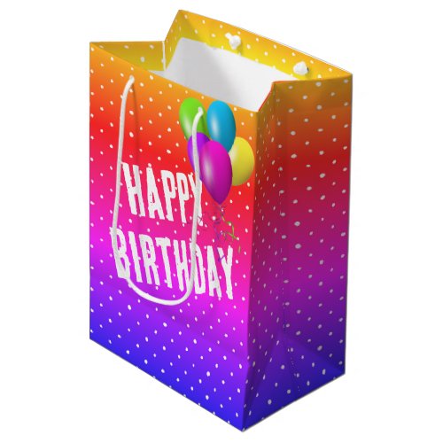 Rainbow Polka Dots With Birthday Balloons Medium Gift Bag
