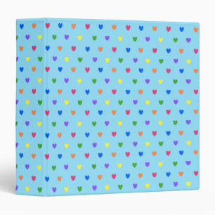 Rainbow polka hearts on baby blue 3 ring binder
