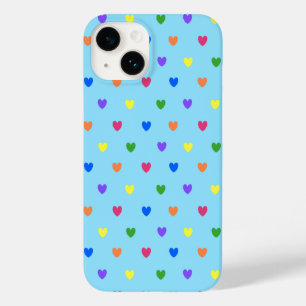 Rainbow polka hearts on baby blue Case-Mate iPhone 14 case